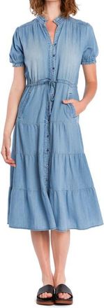 BILLY T Tie Waist Tiered Chambray Midi Dress in Denim at Nordstrom, Size X-Large