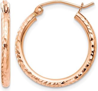 Diamond2Deal 14k Yellow Gold Diamond-cut 2x20mm Round Tube Hoop Earrings