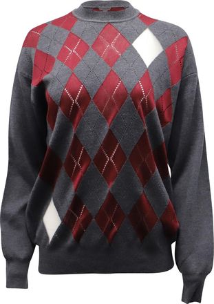 Alexander Wang Mesh-Paneled Argyle Sweater in Grey Wool
