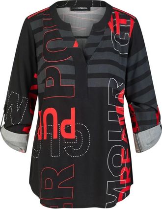 Doris Streich Overhemden, Dames, Veelkleurig, XL, Blouse met korte grafische tekst