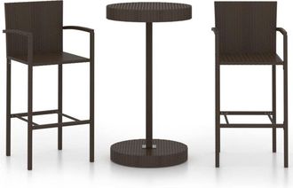 vidaXL Conjunto De Bar Para Jard&iacute;n 3 Piezas Rat&aacute;n Sint&eacute;tico Marr&oacute;n Vidaxl
