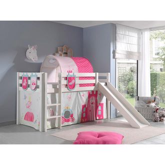 Les Tendances Cama De Media Altura 90x200 Con Tobog&aacute;n, Somier Y Funda Princesa Vipack Pino - Blanco