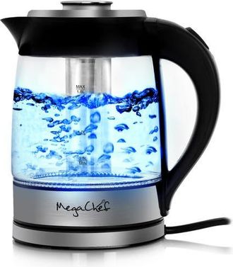 MegaChef 1.9 Quart Cordless Glass and Stainless Steel Electric Tea Kettle with Tea Infuser in Grey at Nordstrom