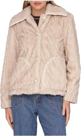 Avec Les Filles High Pile Fleece Jacket Womens Coat Sand Cable : LG, Fleece/Polyester