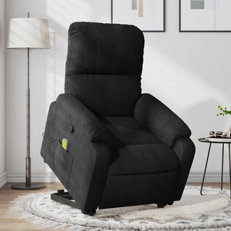 vidaXL Sill&oacute;n Reclinable De Masaje Elevable Tela De Microfibra Negro Vidaxl