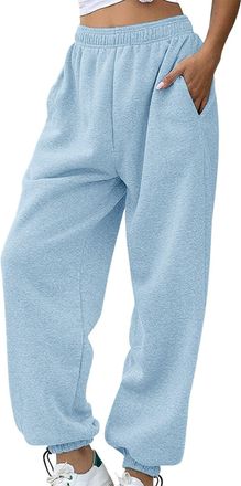 Generic Womens Cinch Sweatpants With Pockets Baggy Plain Tracksuit Bottoms Elasticated High Waist Wide Leg Trousers Running Workout Sports Trousers Harem Jogg