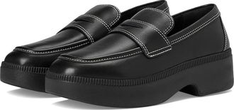 FitFlop F-Luma Contrast-Stitch Leather Demi-Wedge Loafers Womens Shoes Black : 8 M (B)