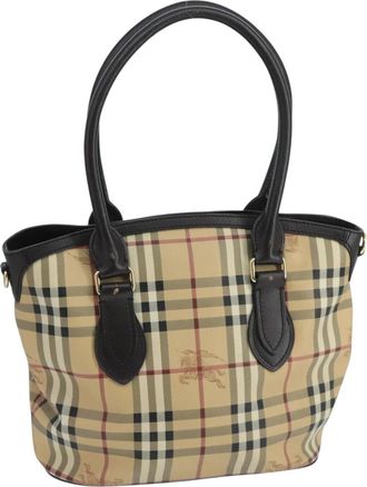 Burberry Newfield Tote Haymarket Coated Canvas Beige Canvas Handbag (Pre-Owned)