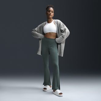 Nike Womens Nike Sportswear Chill Knit Tight Mini-Rib Flared Leggings in Green | FQ2113-338
