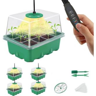 OEM Mini Invernadero Para Plantas, 5 Bandejas De Semillero De Interior De 12 Compartimentos Con Tapa Elevada, Bandeja De Semillas Duradera, Color Verde