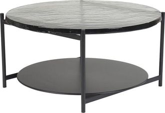 Miliboo Miliboo - Mesa De Centro Redonda Con Doble Tablero De Cristal Reciclado Y Metal Negro 85 Cm Welle
