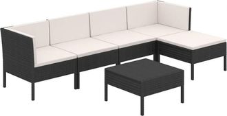 vidaXL Vidaxl - Set De Muebles De Jard&iacute;n 6 Pzas Y Cojines Rat&aacute;n Sint&eacute;tico Negro