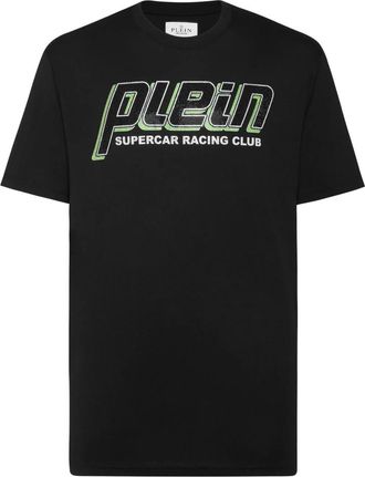 Philipp Plein Jersey T-shirt Ronde Hals Strass Racing Club - Heren - T-shirts - Zwart - 5XL - Katoen - Tops