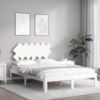 Berkfield Home Beautiful Bed Frame with Headboard White Small Double Solid Wood