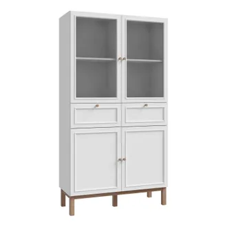 Furniture To Go Wensley Display Cabinet with 2 Doors 2 Drawers & 2 Glass Doors in Light Grey & Oak