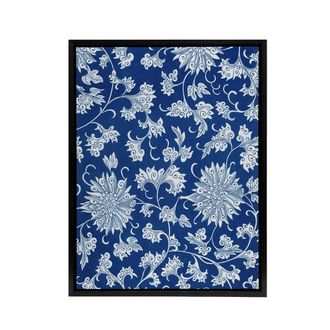 Artery8 Owen Jones Ornamental Flower Pattern in Blue Framed Canvas Art Print | Size: W24 x H32