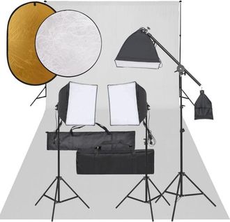 vidaXL Kit De Estudio Fotogr&aacute;fico Con Set De Luces, Fondo Y Reflector Vidaxl