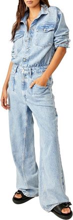 Free People Touch the Sky Long Sleeve Denim Jumpsuit in Cloud 9 at Nordstrom Rack, Size Medium