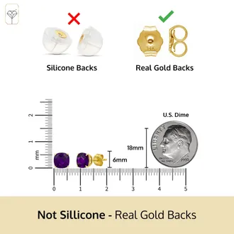 MAX + STONE 14k Yellow or White Gold 6MM Cushion Cut Gemstone Solitaire Gemstone Studs