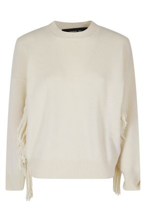 Federica Tosi White Fringed Dropped Shoulders Wool-Blend Sweater