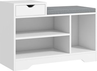 HOMCOM Homcom - Upholstered Entryway Shoe Bench with Storage Drawer Open Shelf White