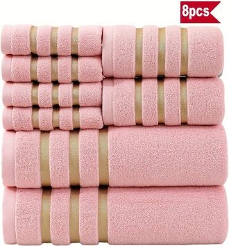 No Brand Toallas - Juego De Toallas De Lujo De 8 Piezas - Incluye Toallas De Ba&ntilde;o, De Mano Y De Aseo - Algod&oacute;n De 400 G/m&sup2; - Rayas Geom&eacute;tricas - Para Ba&ntilde;o, Gim