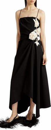 Erdem Asymmetric Draped Wool Midi Dress In Black