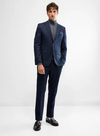 Soul of London Mens Navy Prince of Wales suit Slim fit