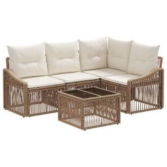 vidaXL Conjunto De Sof&aacute;s De Jard&iacute;n 5 Pcs Beige Rat&aacute;n Sint&eacute;tico Vidaxl