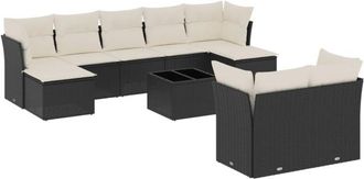 vidaXL Vidaxl - Set De Sof&aacute;s De Jard&iacute;n 10 Pzas Cojines Rat&aacute;n Sint&eacute;tico Negro