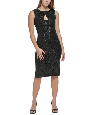 Calvin Klein Womens Petites Sequined Cocktail Party Dress
