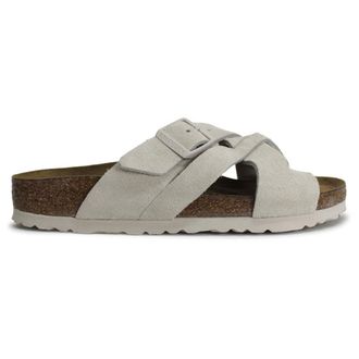 Birkenstock Lugano Suede Leather Unisex Comfort Sandals - Modern Suede Antique White - Size:UK 7.5