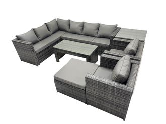 Fimous 7 Pieces Garden Furniture Corner Sofa Set & Chair Footstool Side Table in Dark Grey