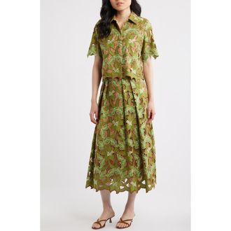 Elie Tahari The Hailey Lace Button-Up Shirt in Dark Citrus Lace at Nordstrom, Size 16