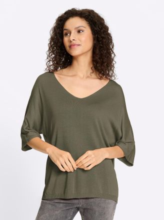 Heine Strickpullover HEINE Pullover, Damen, Gr. 32/34, khaki, 60% Viskose, 40% Baumwolle, unifarben, Pullover Strickpullover