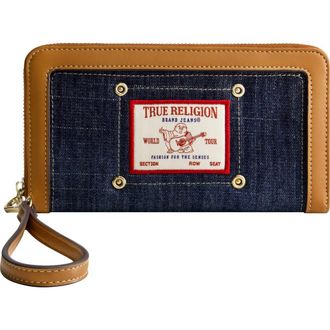True Religion Buddha Patch Zip Around Wristlet in Dark Denim at Nordstrom
