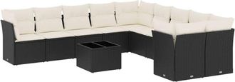 vidaXL Set De Sof&aacute;s De Jard&iacute;n 11 Pzas Y Cojines Rat&aacute;n Sint&eacute;tico Negro Vidaxl