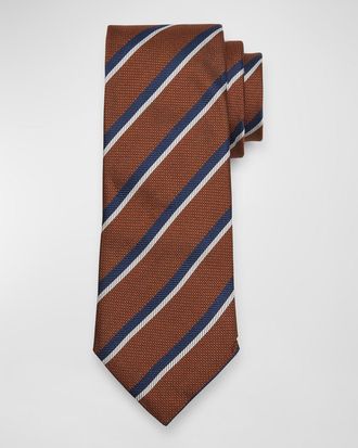 Ermenegildo Zegna Mens Herringbone Stripe Silk Tie