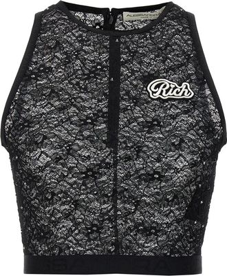 Alessandra Rich Black Rhinestone Lace Top