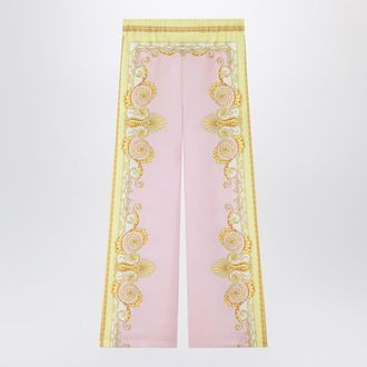 Versace Printed Silk Twill Trousers In Yellow/Pink