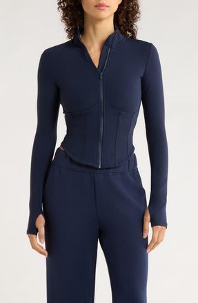 Lord & Taylor Sculpt Corset Seamed Crop Zip-Up Jacket in Navy Blazer at Nordstrom, Size X-Large