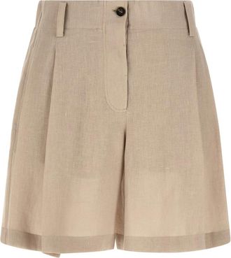 Brunello Cucinelli Korte Broeken, Dames, Beige, S, Linnen, Geplooide Linnen Shorts