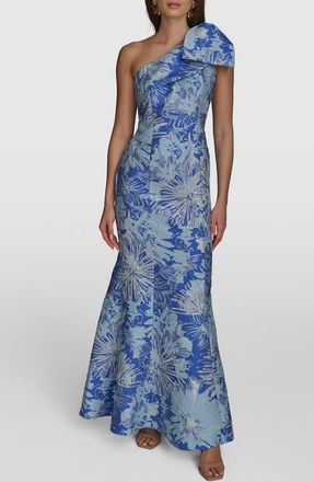 DKNY Metallic One-Shoulder Jacquard Mermaid Gown in Dazzling Blue at Nordstrom, Size 10