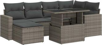 vidaXL Vidaxl - Set De Sof&aacute;s De Jard&iacute;n 7 Pzas Con Cojines Rat&aacute;n Sint&eacute;tico Gris