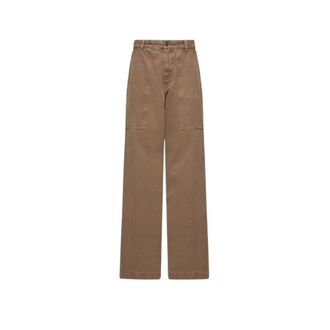 Moncler Leather Logo Cotton Trousers - female - Moncler - Wide Trousers - Brown - 2XS - Trousers