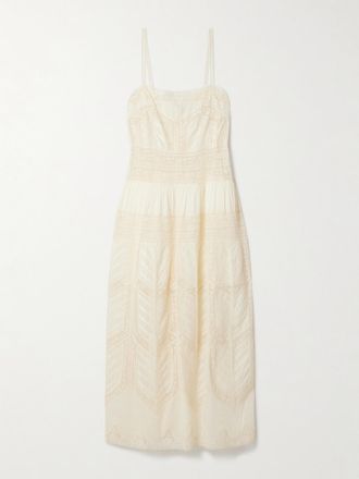 Zimmermann Abito Maxi In Voile Di Cotone Con Finiture In Pizzo Acacia - Crema