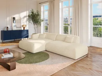 Vente-Unique Divano angolo a sinistra aperto in Velluto a coste sottili bianco sporco - POGNI della Maison C&eacute;phy