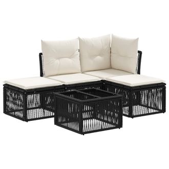 vidaXL Conjunto De Sof&aacute;s De Jard&iacute;n 5 Pcs Negro Rat&aacute;n Sint&eacute;tico Vidaxl