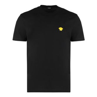 Versace T-Shirts, male, Black, S, Ribbed crew-neck T-shirt in cotton