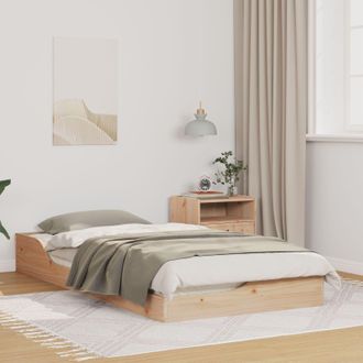 Berkfield Home Floor Bed Frame Brown 75 x 190 cm Solid pine wood in Beige